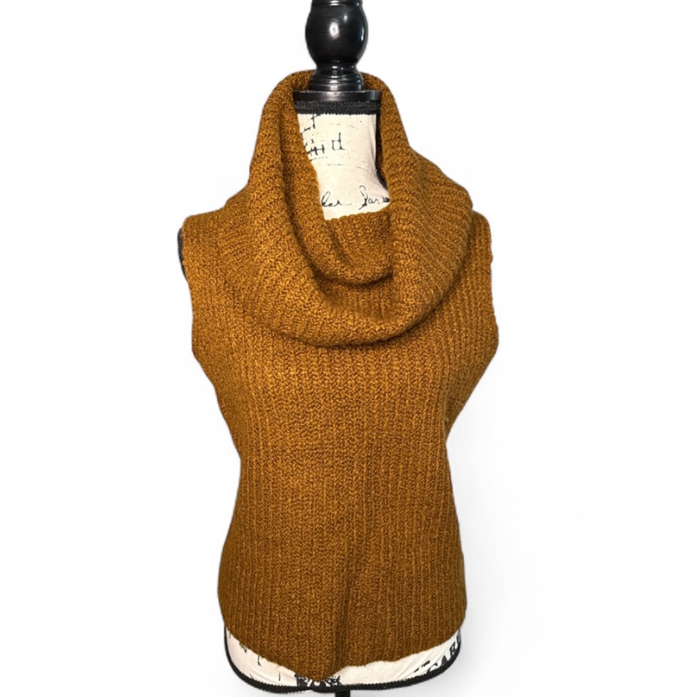 Golden Brown Cozy Cowl Neck Wool Knit Sweater Vest Sleeveless Fall Layers M